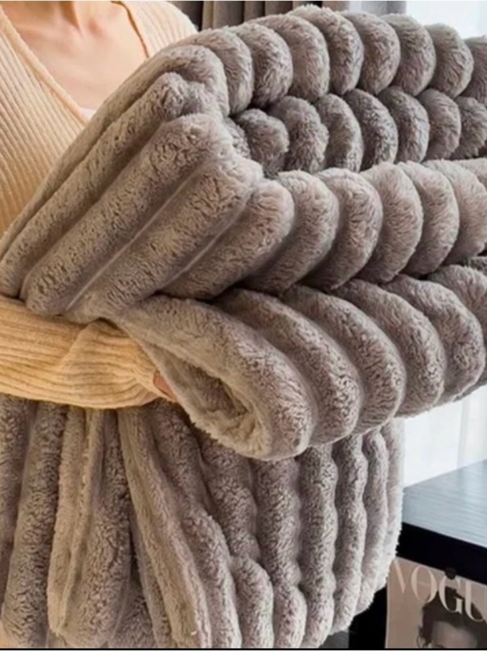 & Other Stories Plush Ribbed Poncho in Light Taupe